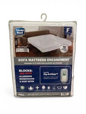 CleanRest Pro White Sofa Mattress Zipper Encasement Mattress Pad - Full